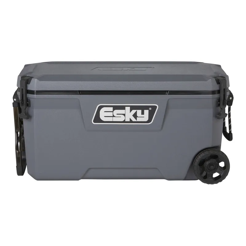 Grey Esky 95 litre Advanced chest chilly bin with wheels and black latches