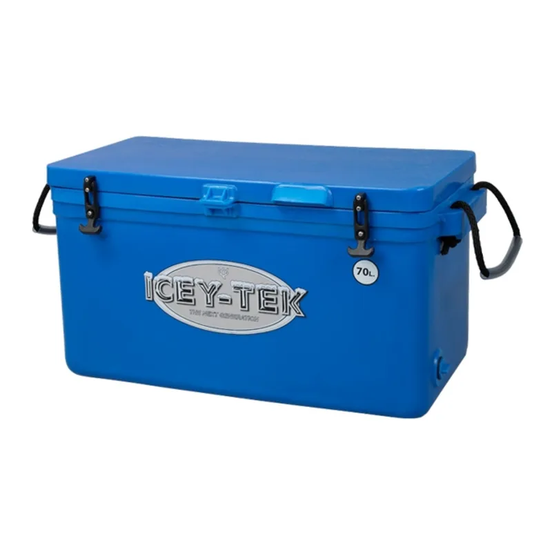 Blue Icey-Tek Long 70 litre chilly bin with rope handles