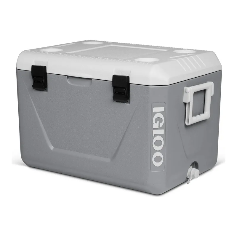 Grey Igloo 55 litre chilly bin with rubber T latches and side handles