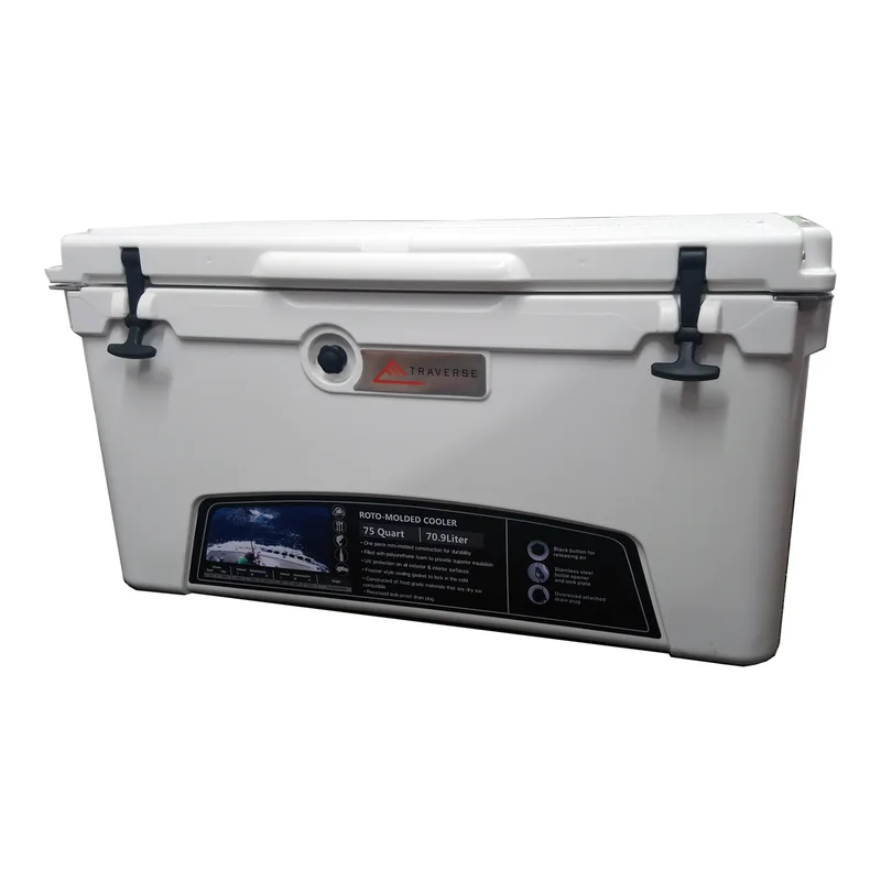 White Traverse 71 litre rotomoulded chilly bin with black latches