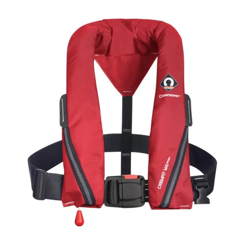 Red Crewsaver Crewfit 165N automatic inflatable lifejacket with waist belt and buckle