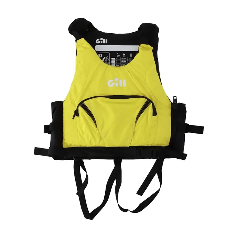 Yellow and black Gill Junior Pro Racer 50N buoyancy aid with front pocket and leg straps