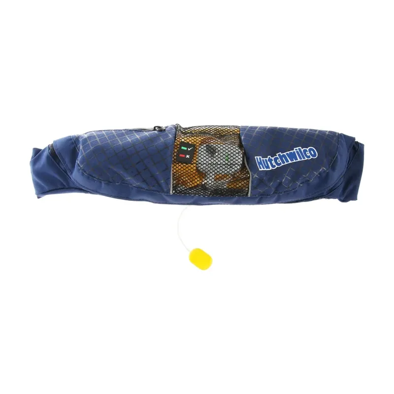 Navy Hutchwilco 150N inflatable waistbelt pouch with yellow manual pull toggle