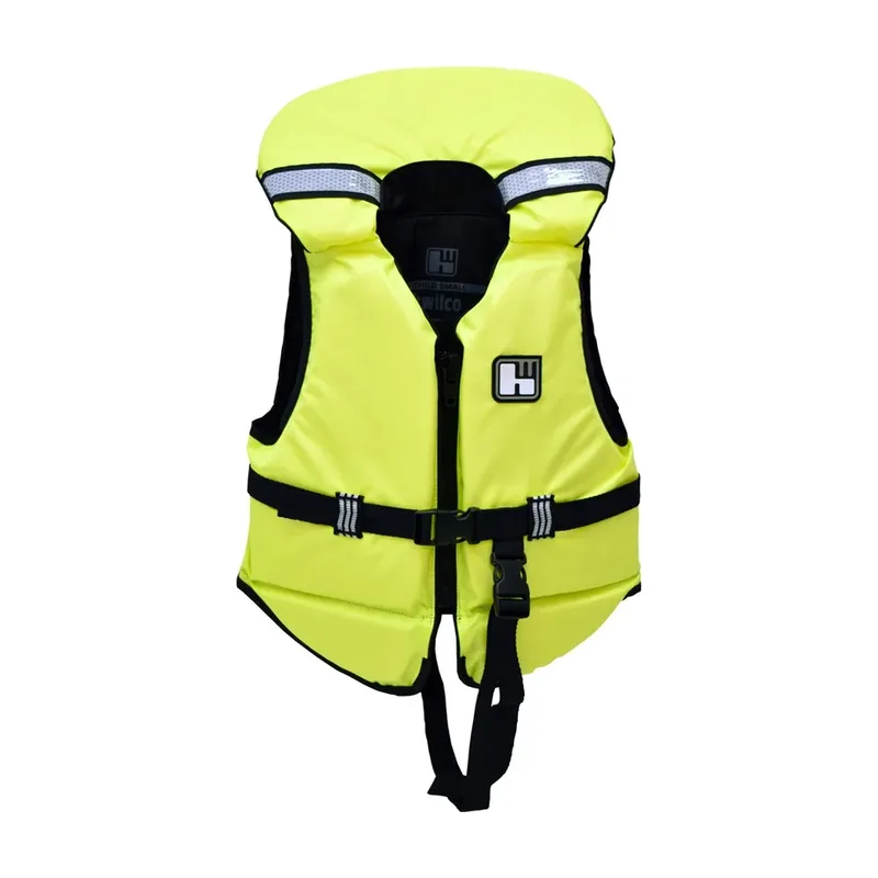 Hi-viz yellow Hutchwilco Commander child foam lifejacket with collar and crotch strap