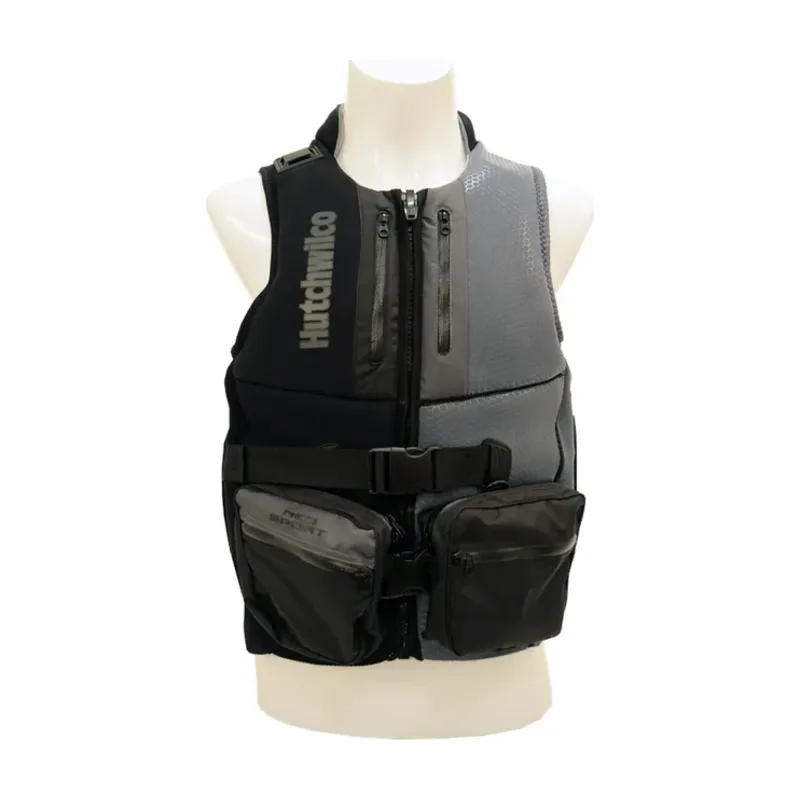 Charcoal and black Hutchwilco Neo Sport Level 50 buoyancy vest, shown on a mannequin