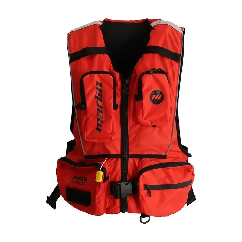 Orange Marlin Pioneer 150N inflatable fishing vest with front pockets