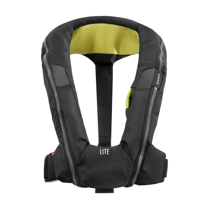 Black Spinlock Deckvest LITE 170N inflatable lifejacket with yellow collar lining