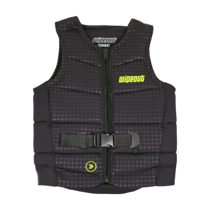Black Wipeout Combat adult neoprene ski vest with front zip and waist buckle