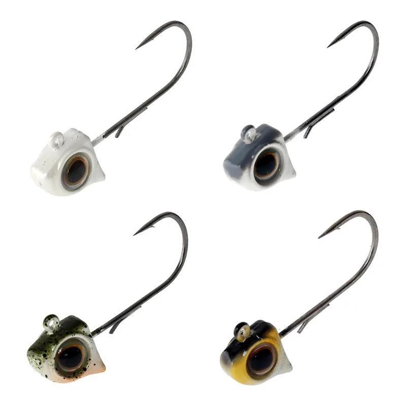 Four Z-Man Finesse EyeZ jig heads with large painted eyes
